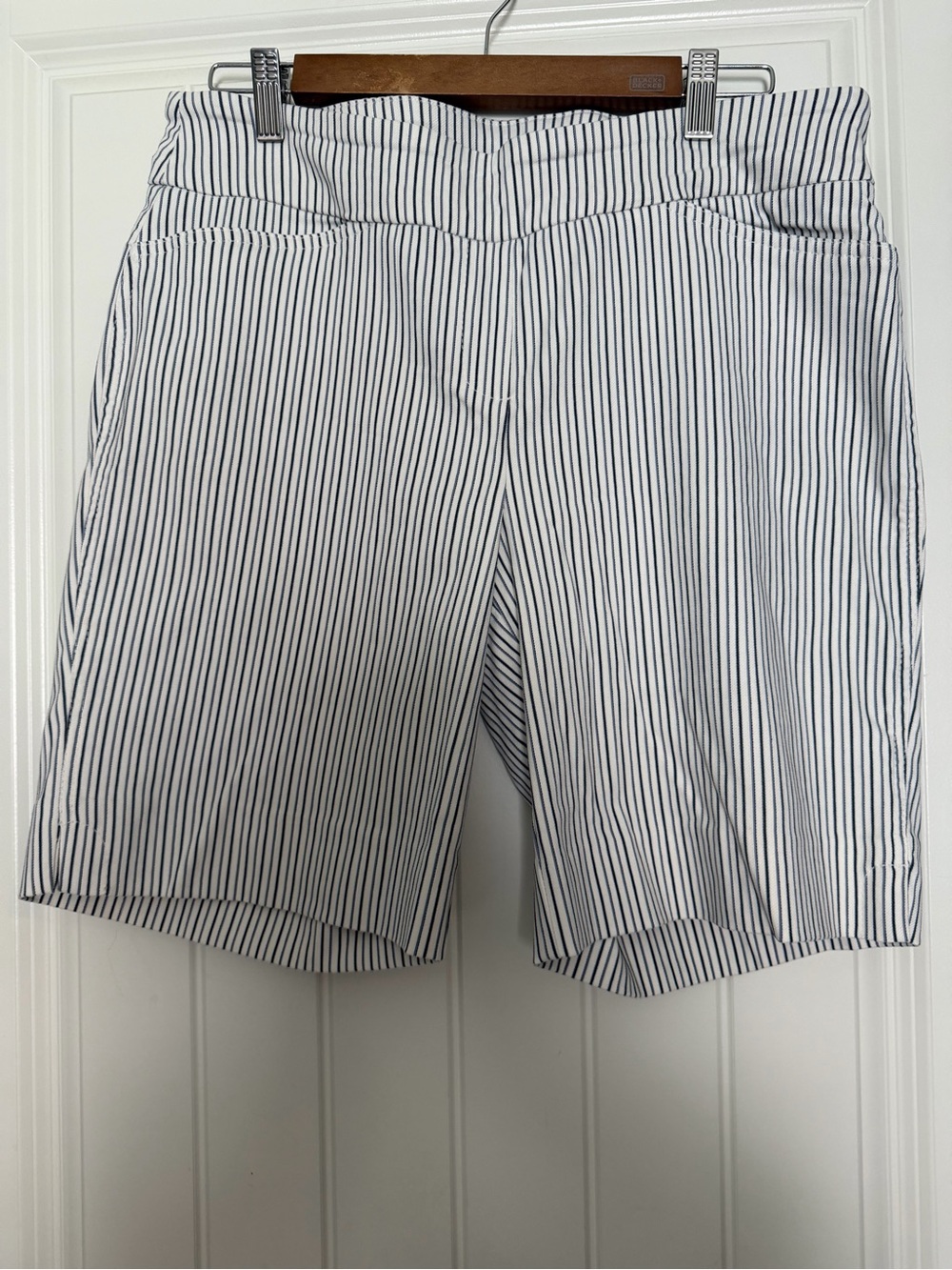 Women’s White and Navy Pinstripe Shorts
